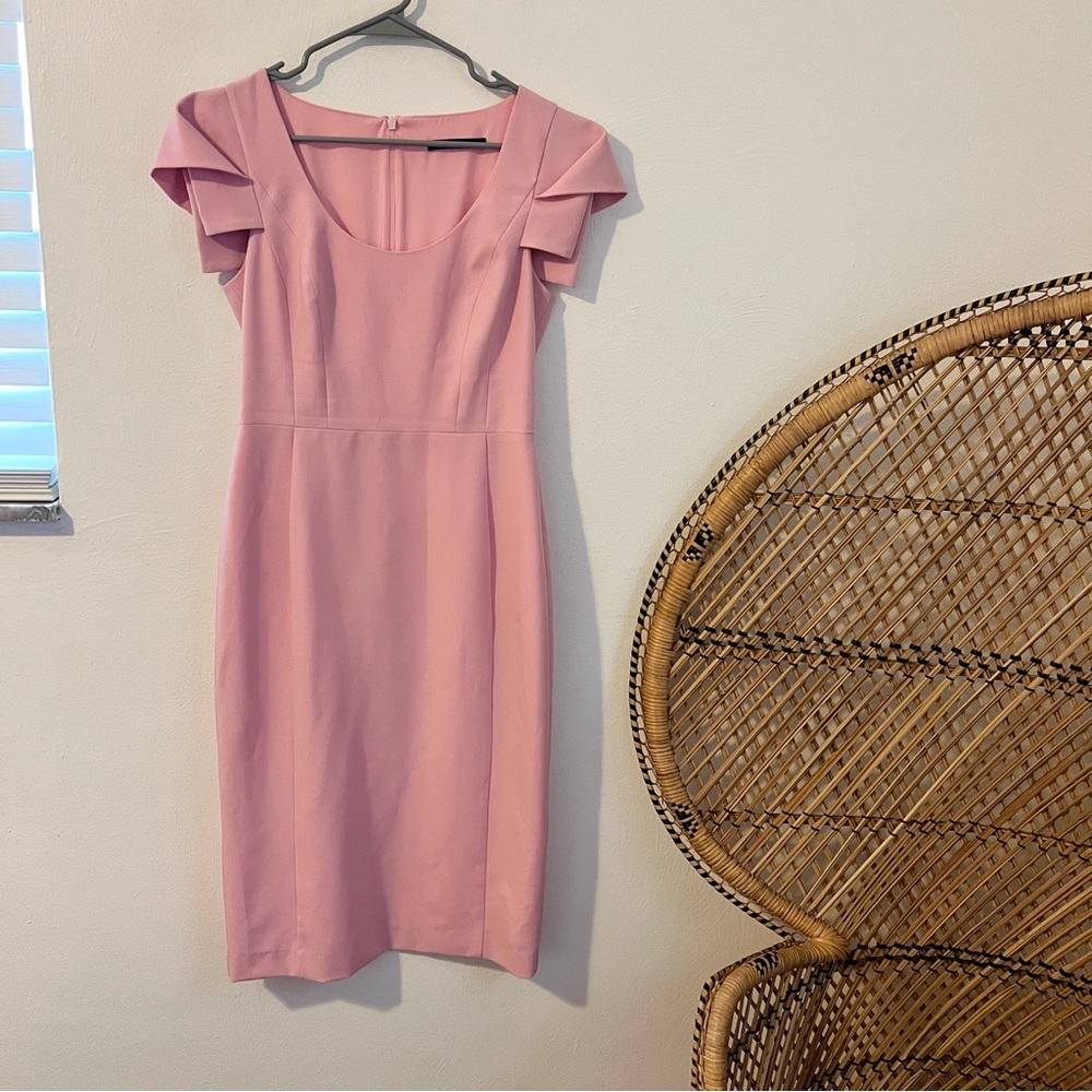 Black Halo Pink Sheath Dress with Flutter Sleeves